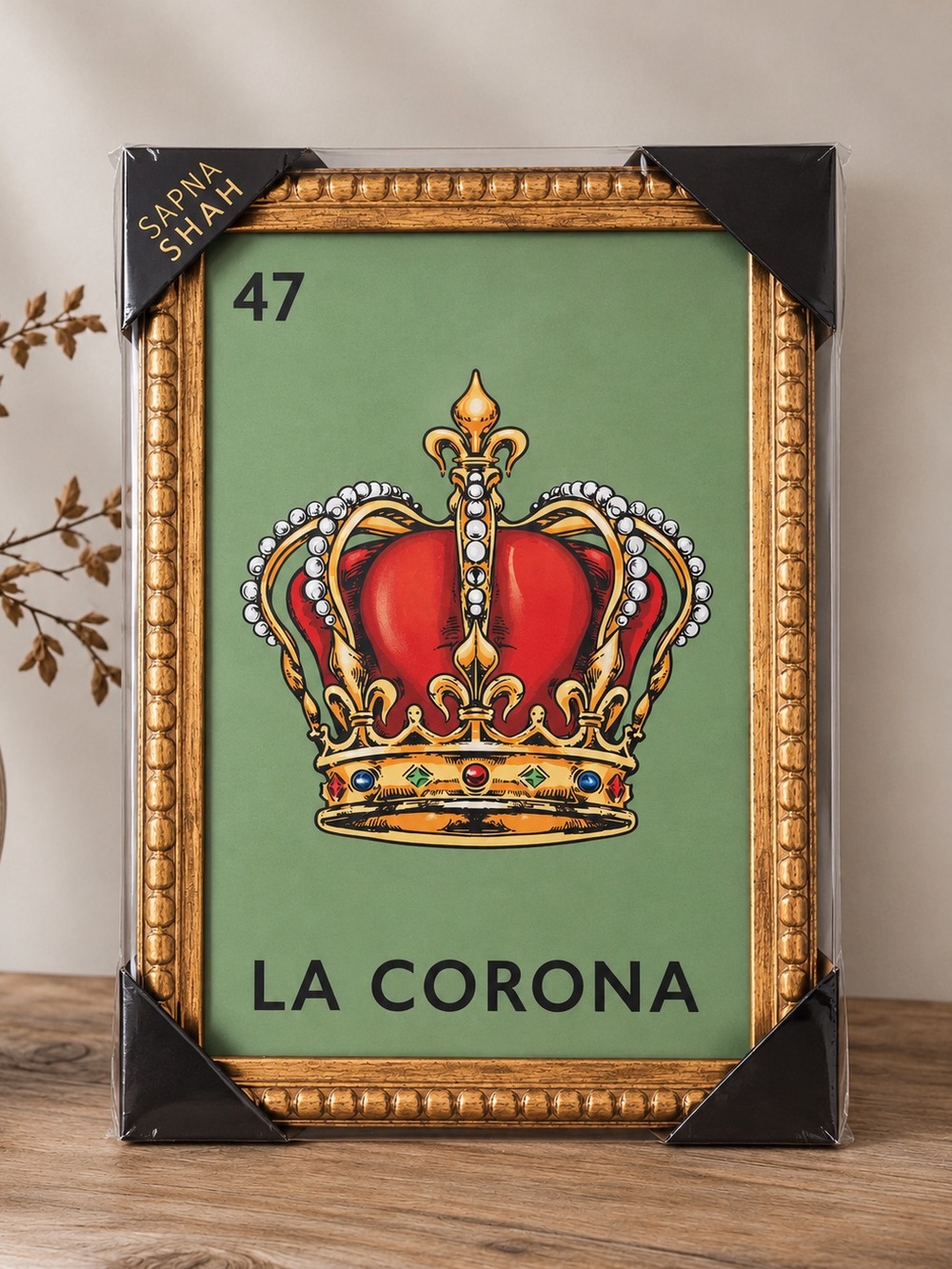 Sapna Shah Mexican La Loteria "LA CORONA" framed wall art NWT viral decor